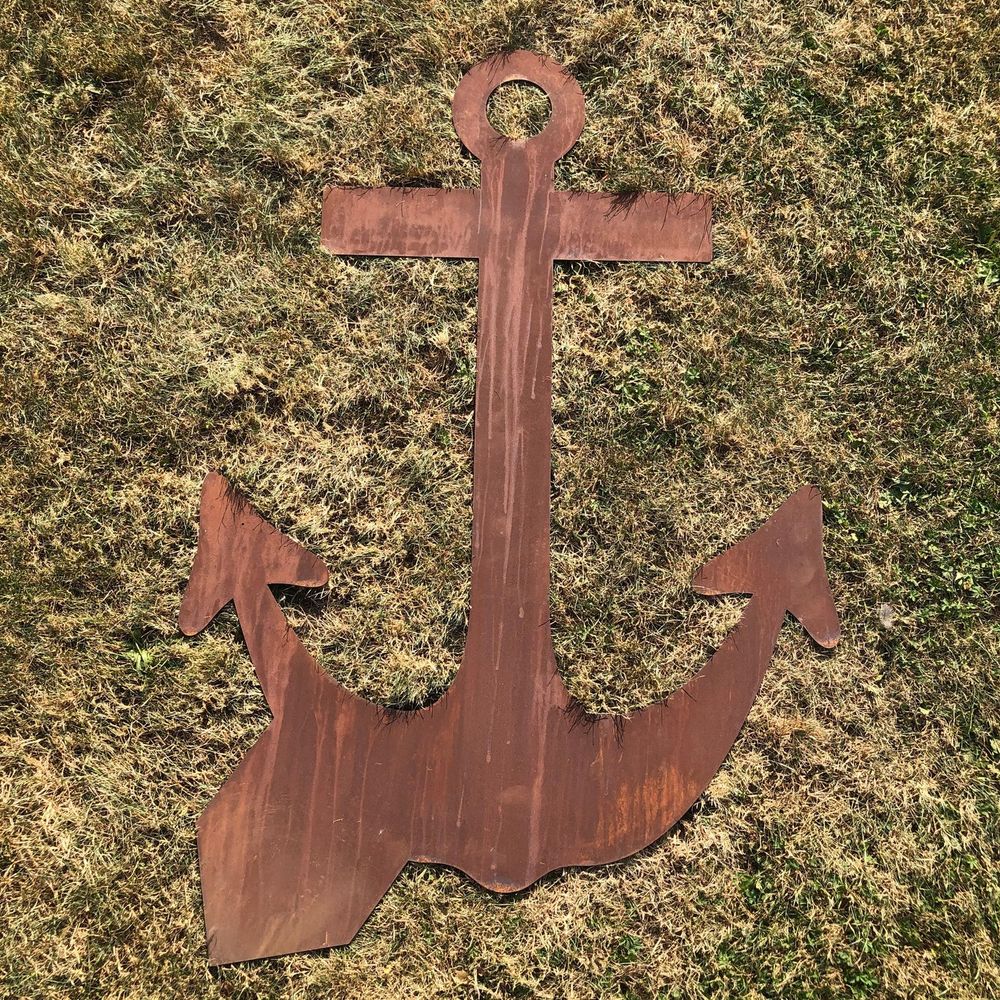 XL Rusty Anchor Metal Garden Sign - Ornament, Feature, Lawn Statue