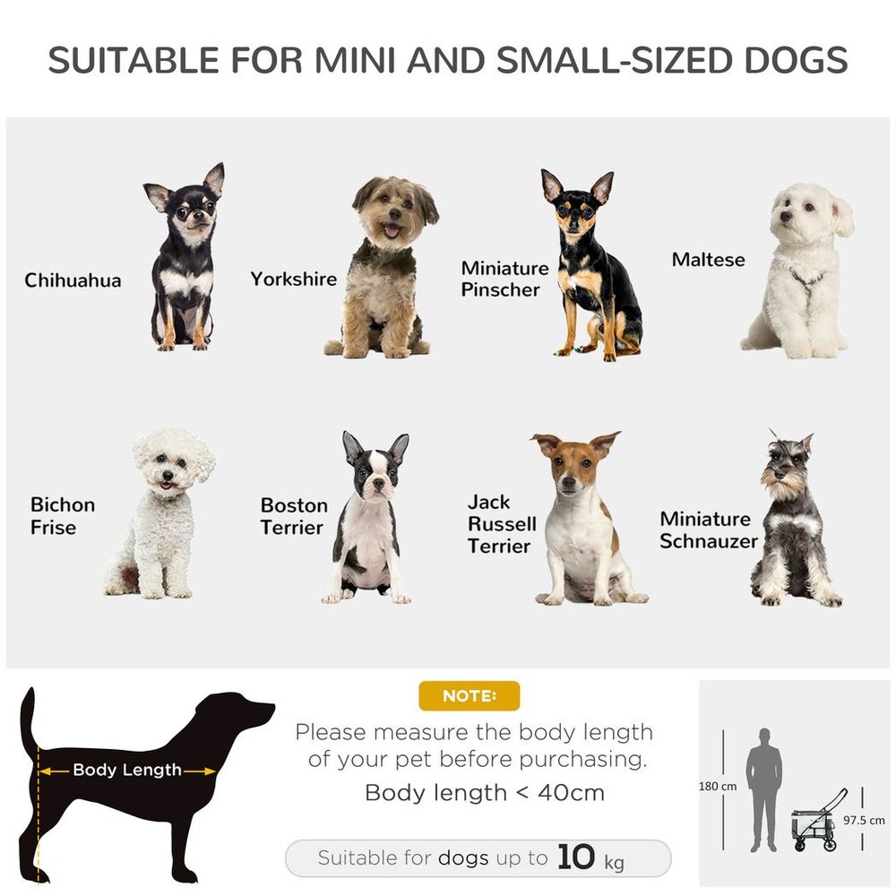 PawHut Foldable Pet Stroller - Detachable Carrier | Grey | Comfortable, Portable, Safe