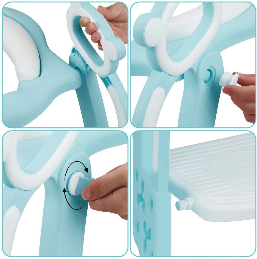 KEPLIN Toddler Toilet Training Seat Ladder - Sturdy, Non-Slip, Soft Cushion - Easy Assembly - Ages 1-7 (Blue)