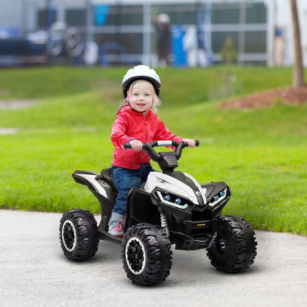 HOMCOM 12V Electric Quad Bike for Kids Ride On Car ATV Toy, with Forward Reverse Functions, LED Headlights, Music, for Ages 3-5 Years - White