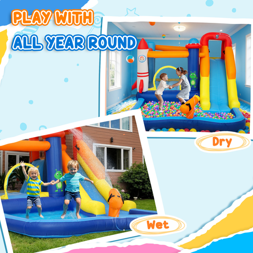 AIYAPLAY 5 in 1 Bouncy Castle for Children with 550W Blower, Water Slide