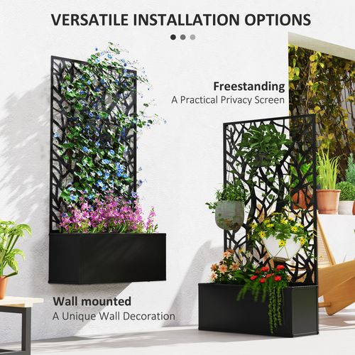 Outsunny Metal Raised Garden Bed with Trellis, Outdoor Elevated Planter Box