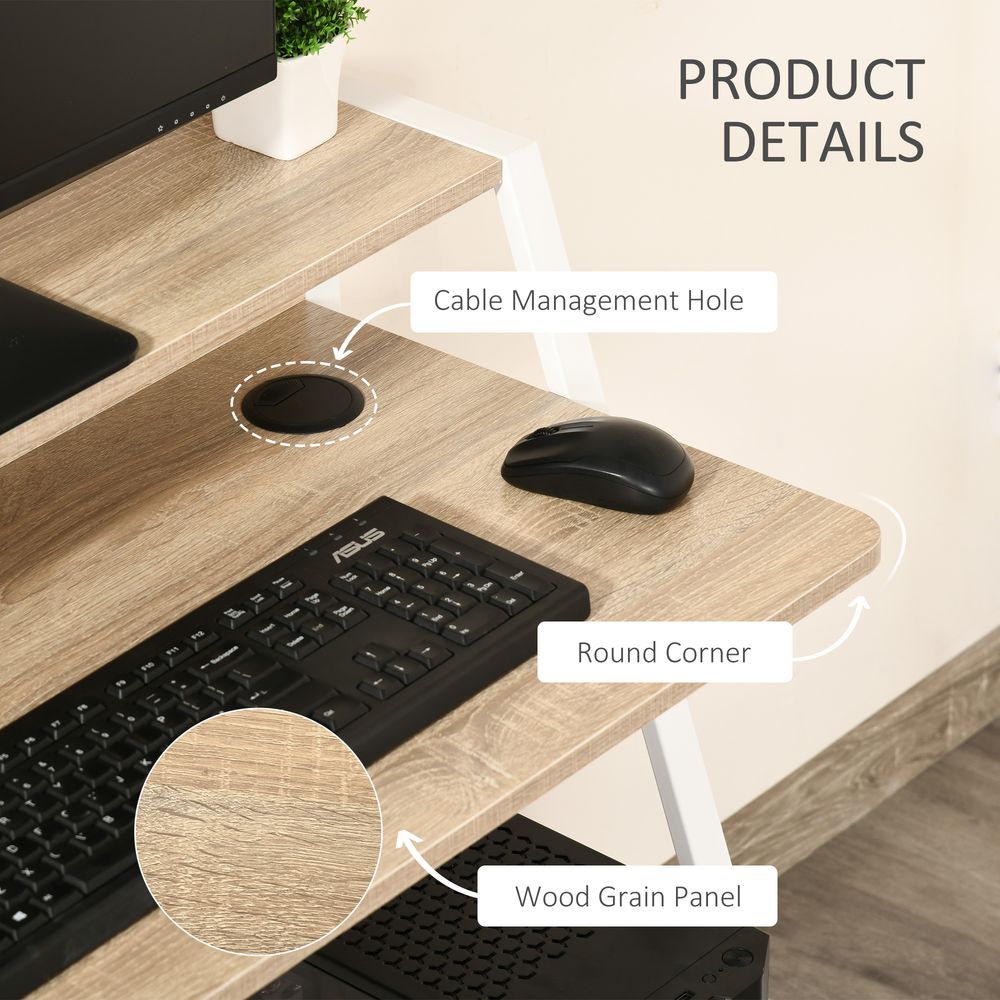 Premium PC Desk with Storage Shelf - White/Oak Finish