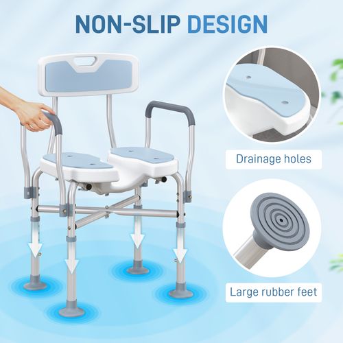 HOMCOM Padded Bath Chair with Slotted Seat and Adjustable Height, Light Blue