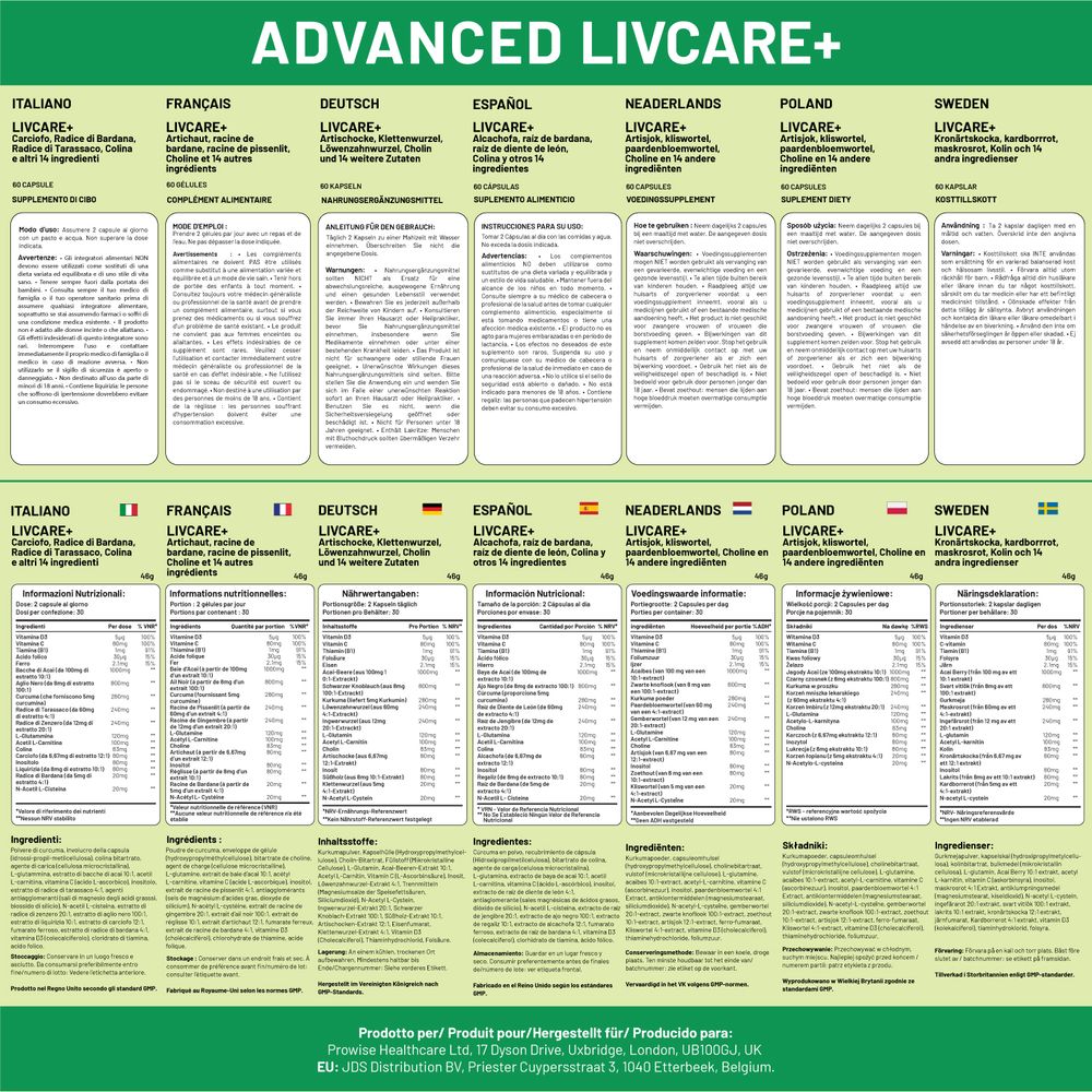 Prowise Advanced Livcare+: Liver Cleanse Detox & Repair - 60 Capsules for Men and Women