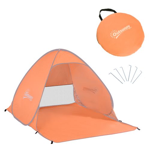 Outsunny Pop up Beach Tent, UV 30+ Sun Shelter with Carry Bag, 2x1.5m for 2-3 Person, Orange