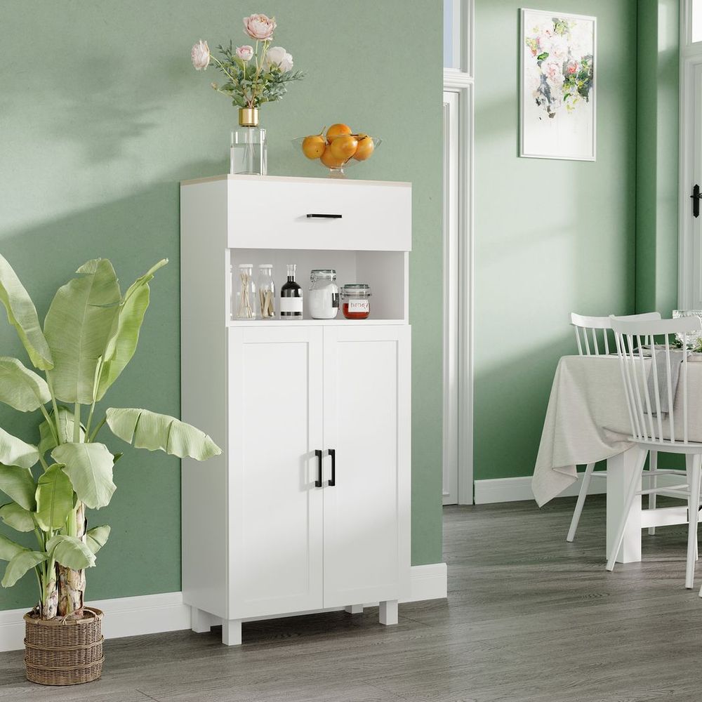 HOMCOM Kitchen Cupboard Storage Cabinet, Drawer, Countertop, White