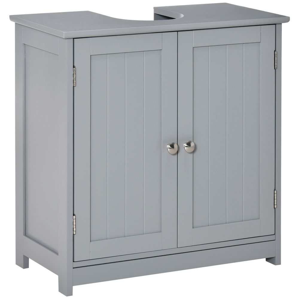 kleankin 60x60cm Under-Sink Storage Cabinet w/Adjustable Shelf Handles Drain Hole Bathroom Cabinet Space Saver Organizer Grey