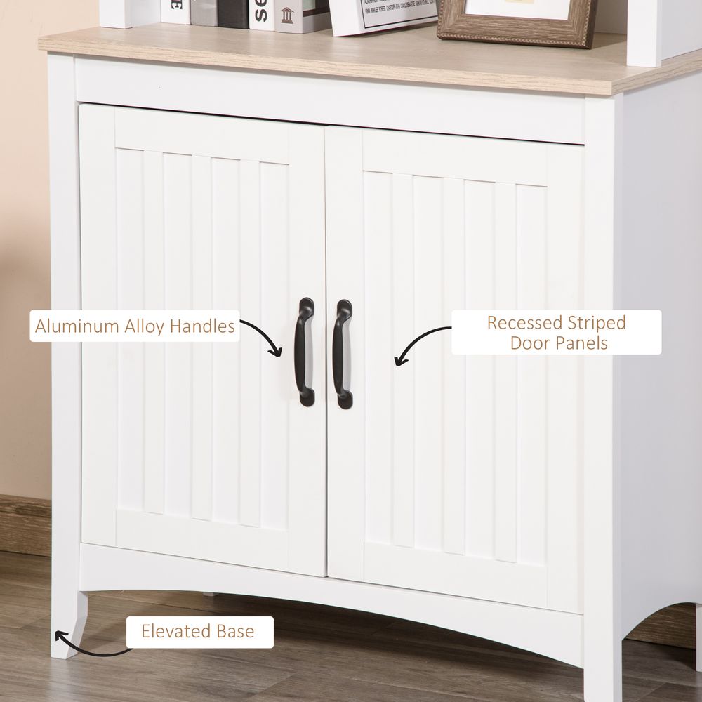 White Kitchen Cupboard with 3-tier Shelving" - Maximize storage and minimize clutter with our sleek, spacious pantry cabinet.