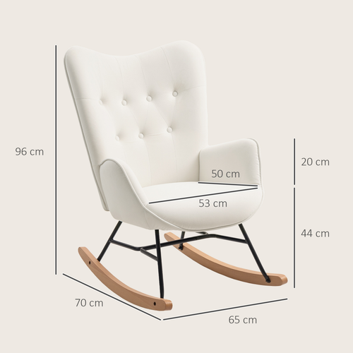 HOMCOM Upholstered Velvet Rocking Chair with Solid Wood Legs, Cream