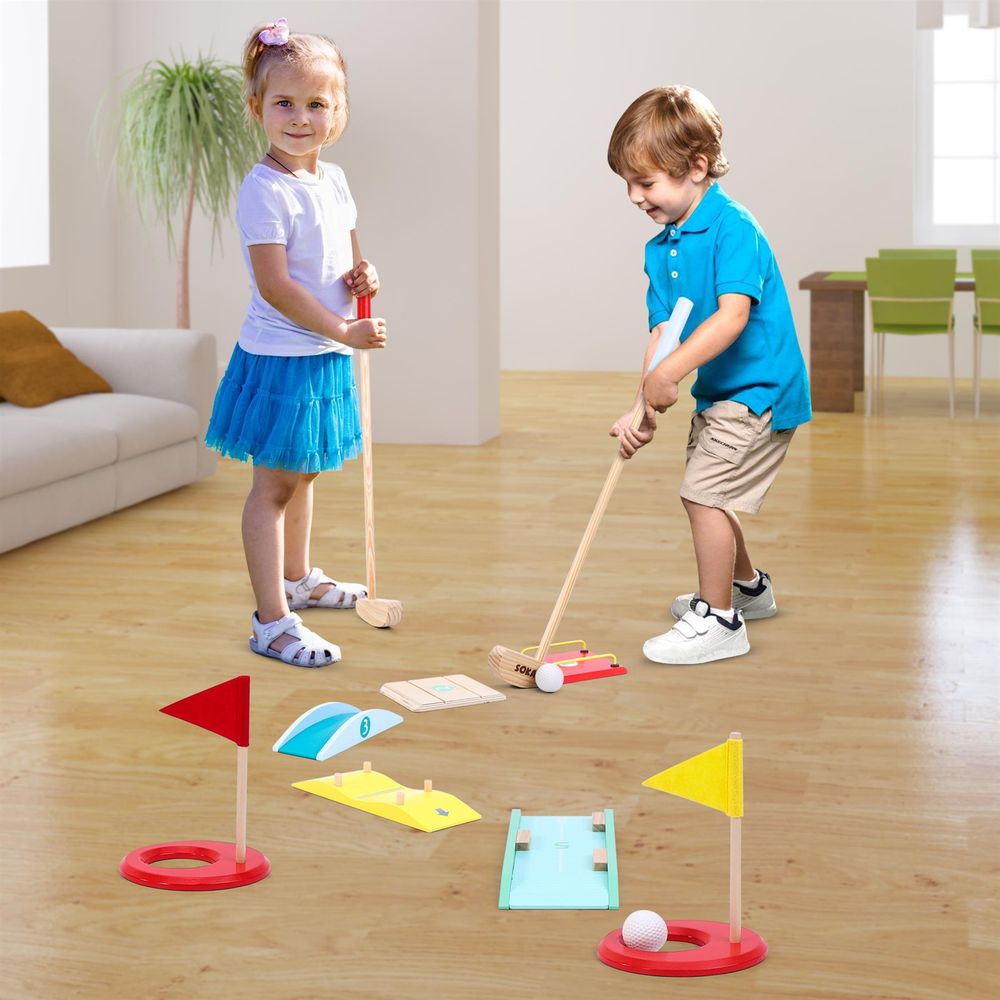 SOKA Golf Set: Indoor/Outdoor Fun, Obstacles, Educational, High Quality, 2 Clubs, 2 Balls, 2 Holes, 5 Obstacles, 5 Scorecards