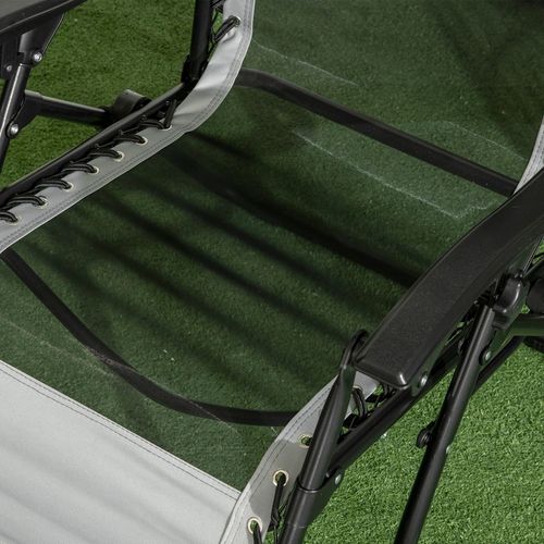 Foldable Garden Recliner Chair Set of 2 w/ Footstool & Headrest, Grey