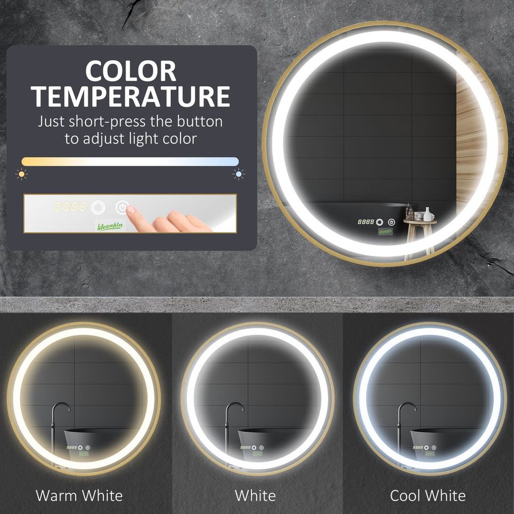 Premium LED Bathroom Mirror Wall Mounted - Round Vanity Mirror, Lights, Time Display, Adjustable Brightness - Best Quality!