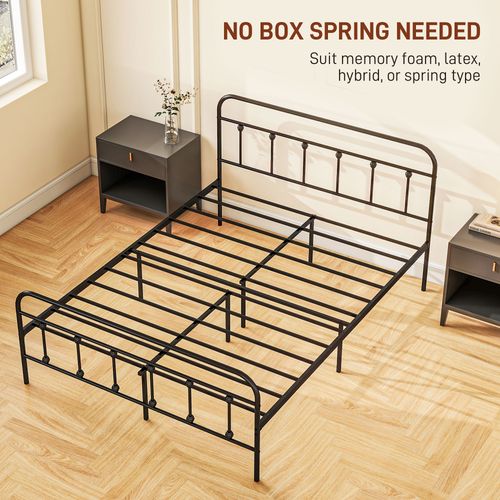 HOMCOM 3ft Metal Single Platform Bed Frame w/ Underbed Storage Headboard