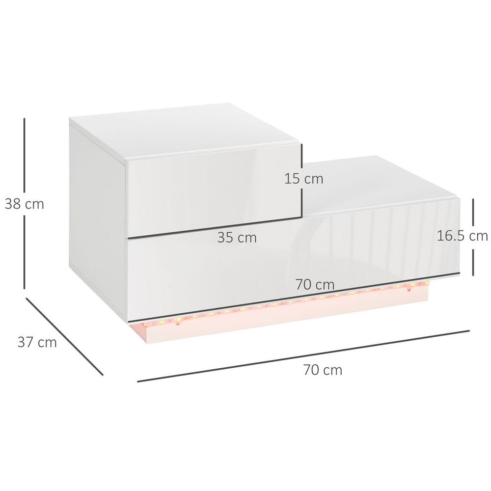 HOMCOM High Gloss LED Nightstand Table - Remote Control, White - Best Quality