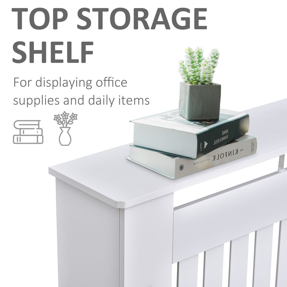 HOMCOM Slatted Radiator Cover Painted Cabinet MDF Lined Grill in White 152L x 19W x 81H cm