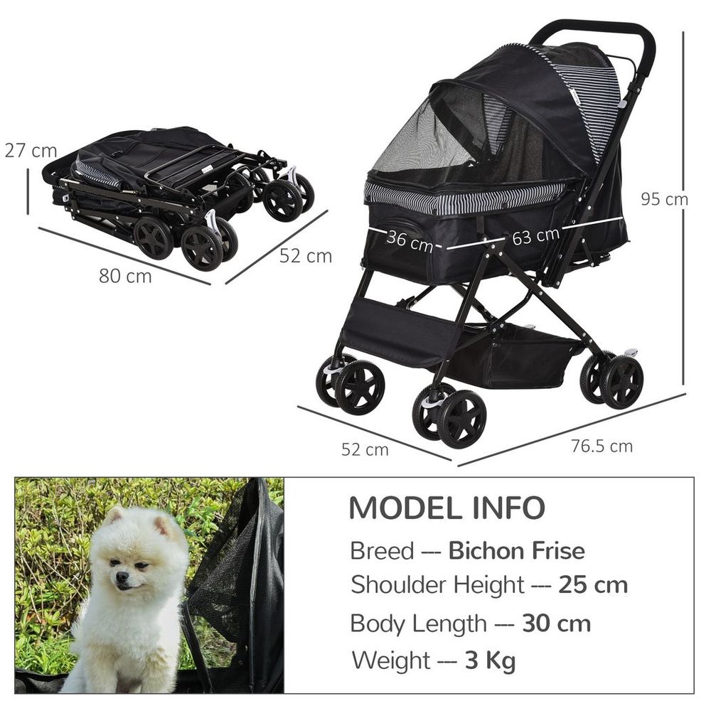 Premium Pet Stroller: Foldable with Reversible Handle, Ideal for Cats or Small Dogs. Comfortable & Stylish, Black