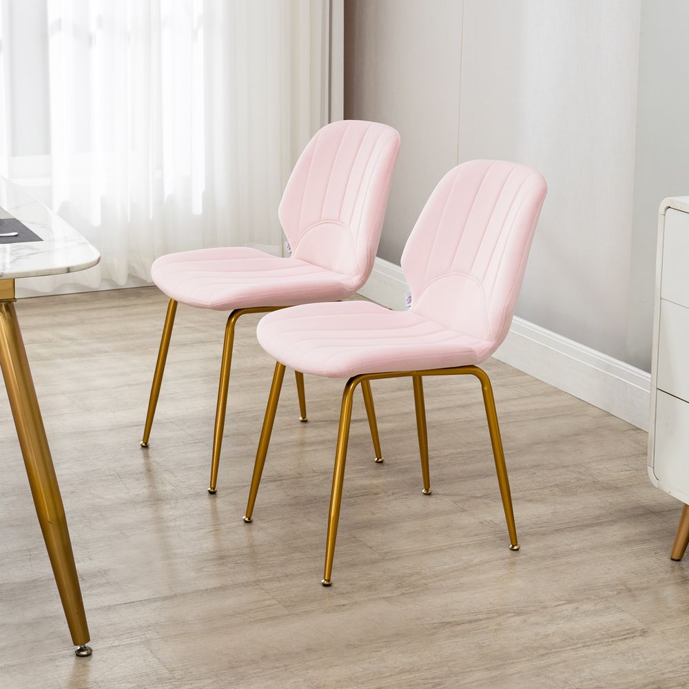 HOMCOM Modern Dining Chairs Set of 2 with Padded Seat and Steel Legs, Pink