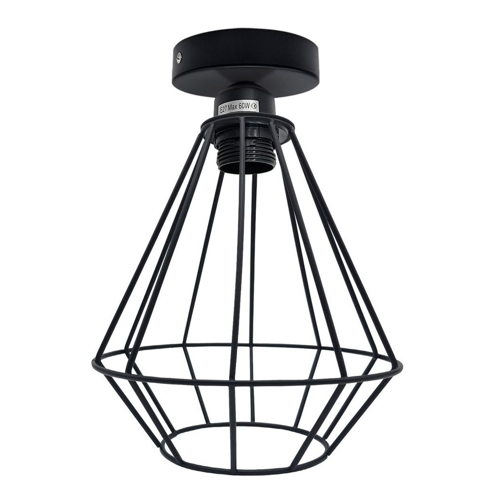 Vintage Industrial Geometric Diamond Light Fitting: E27 Holder, 60W Bulb, Metal Cage, Ceiling Mount