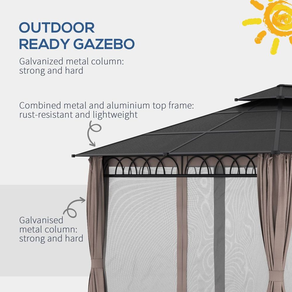 Outsunny 3.6 x 3 (m) Double Roof Gazebo with Nettings & Curtains