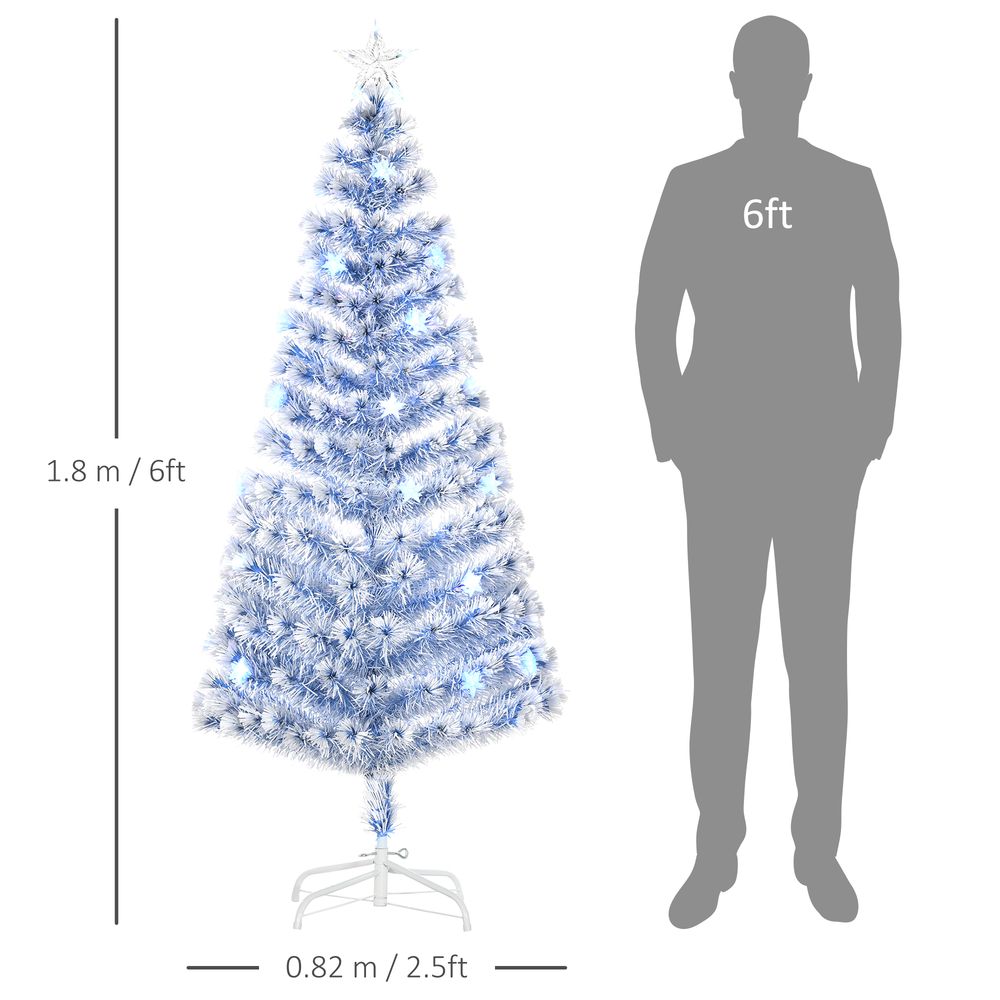 HOMCOM 6FT Artificial Fibre Optic Christmas Tree Seasonal Decoration w/LED Lights Pre-Lit Easy Store White Blue