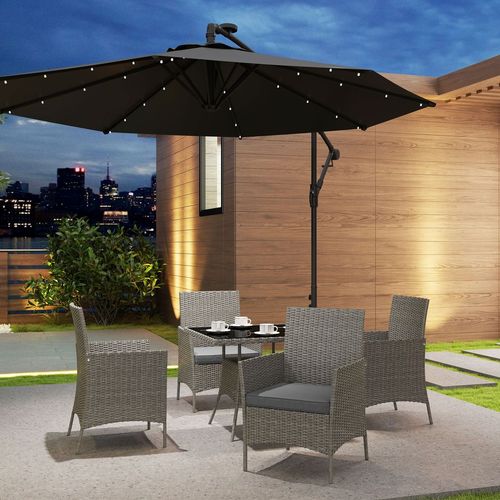 Outsunny Rattan Outdoor Dining Table and Chairs for 4, Light Grey