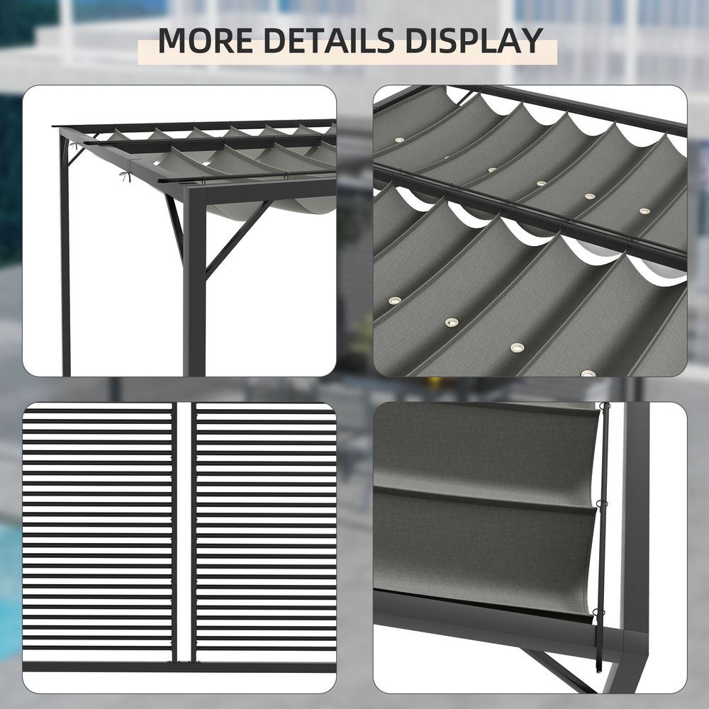 Outsunny Metal Pergola Sun Shelter Retractable Canopy - UV Cut