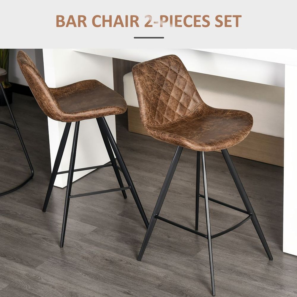 HOMCOM Set Of 2 Bar Stools Microfiber Cloth Tub Seats Padded Steel Brown