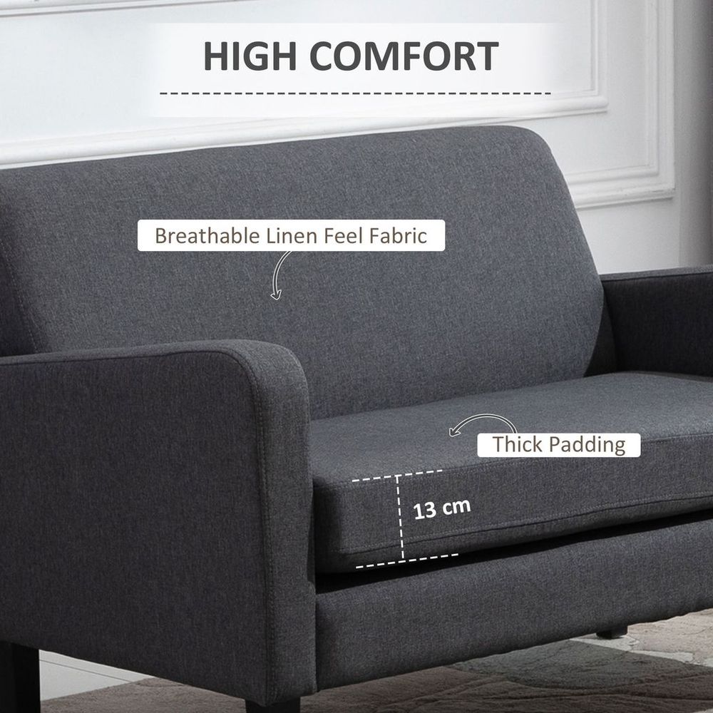 Linen Modern-Curved 2-Seat Sofa Loveseat w/ Thick Cushion Wood Legs Grey
