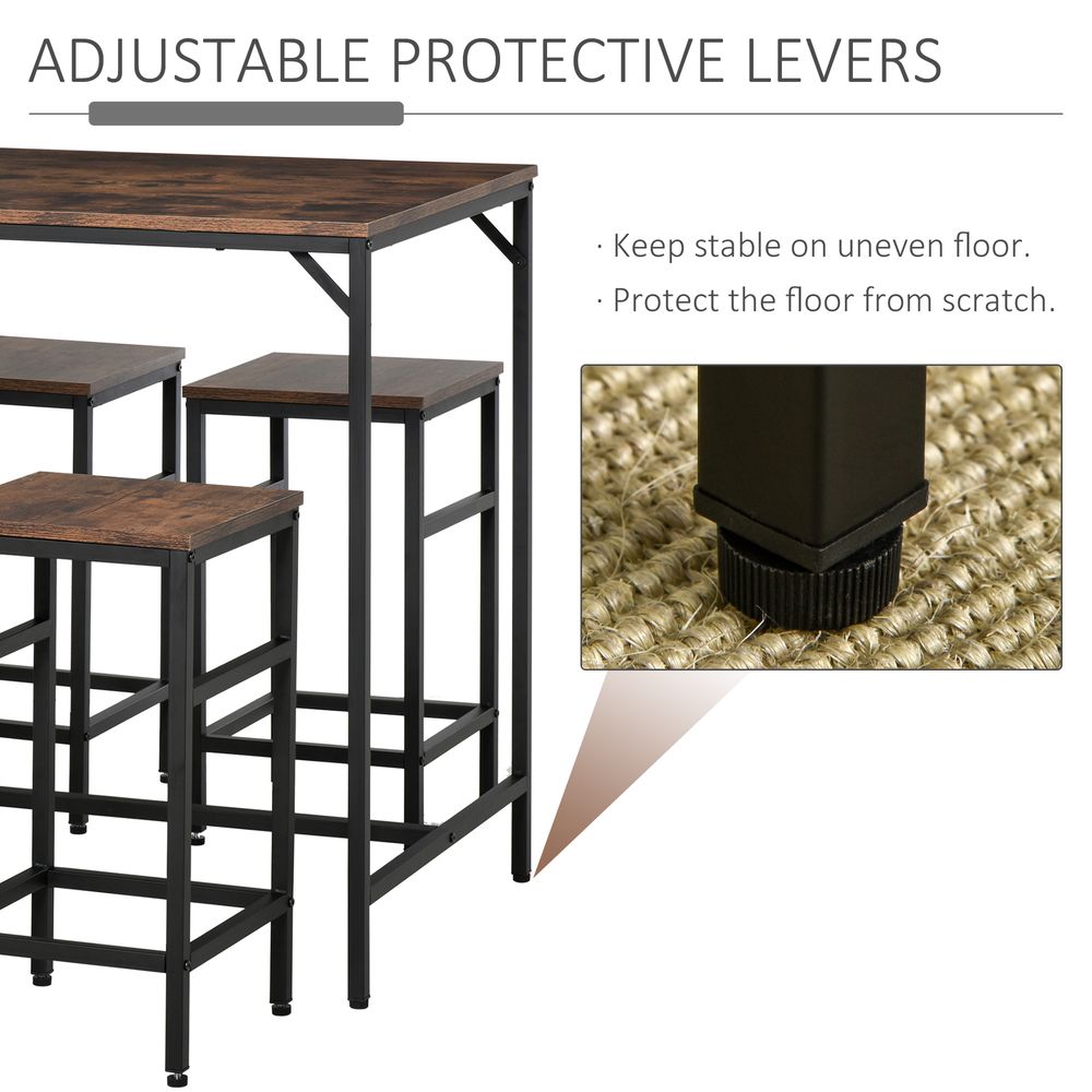 MDF Industrial 5-Pc Dining Set: Table & 4 Stools - Black/Brown, Quality & Space-Saving