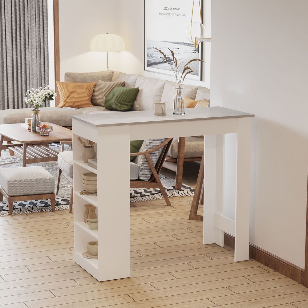 HOMCOM Bar Table Coffee Table Kitchen Dining Table with 4-Tier Storage Shelf for Kitchen, Dining Room, Living Room, Grey