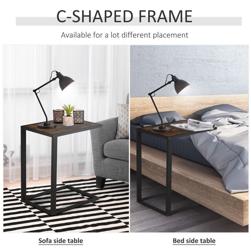 Industrial Steel Frame C-Shaped Side Table in Brown - HOMCOM