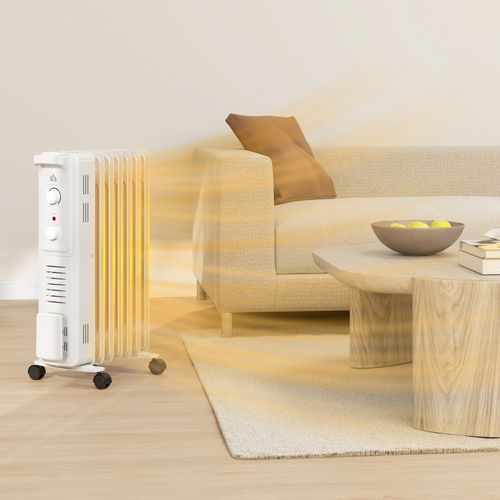 HOMCOM 7 Fin Portable Oil Filled Heater Radiator, Energy Efficient