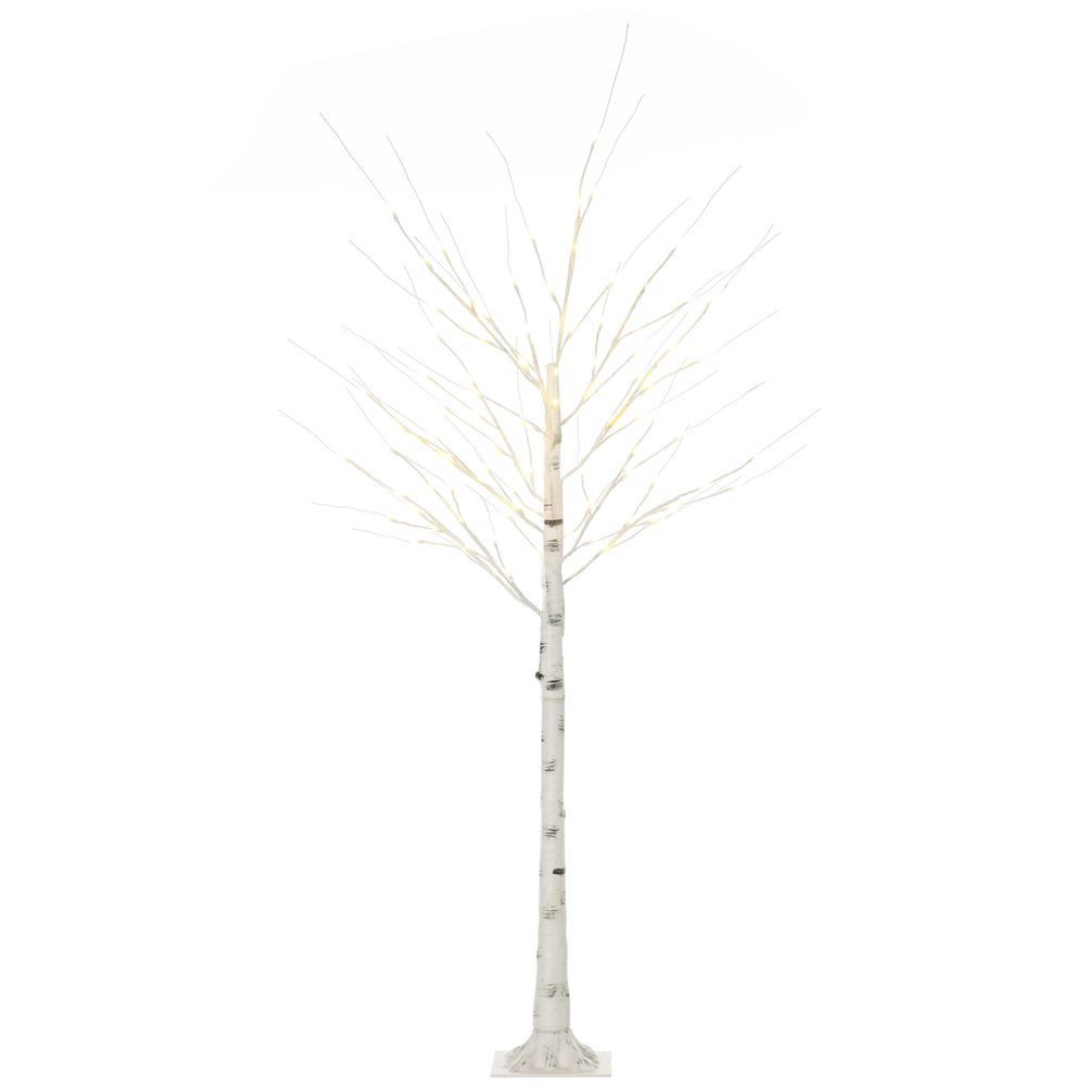 6ft Artificial White Birch Tree Light  96 Warm White Pre-Lit LED Light HOMCOM