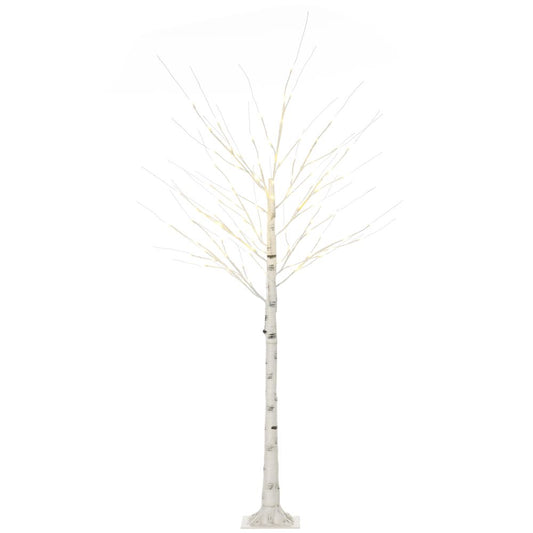 6ft Artificial White Birch Tree Light  96 Warm White Pre-Lit LED Light HOMCOM