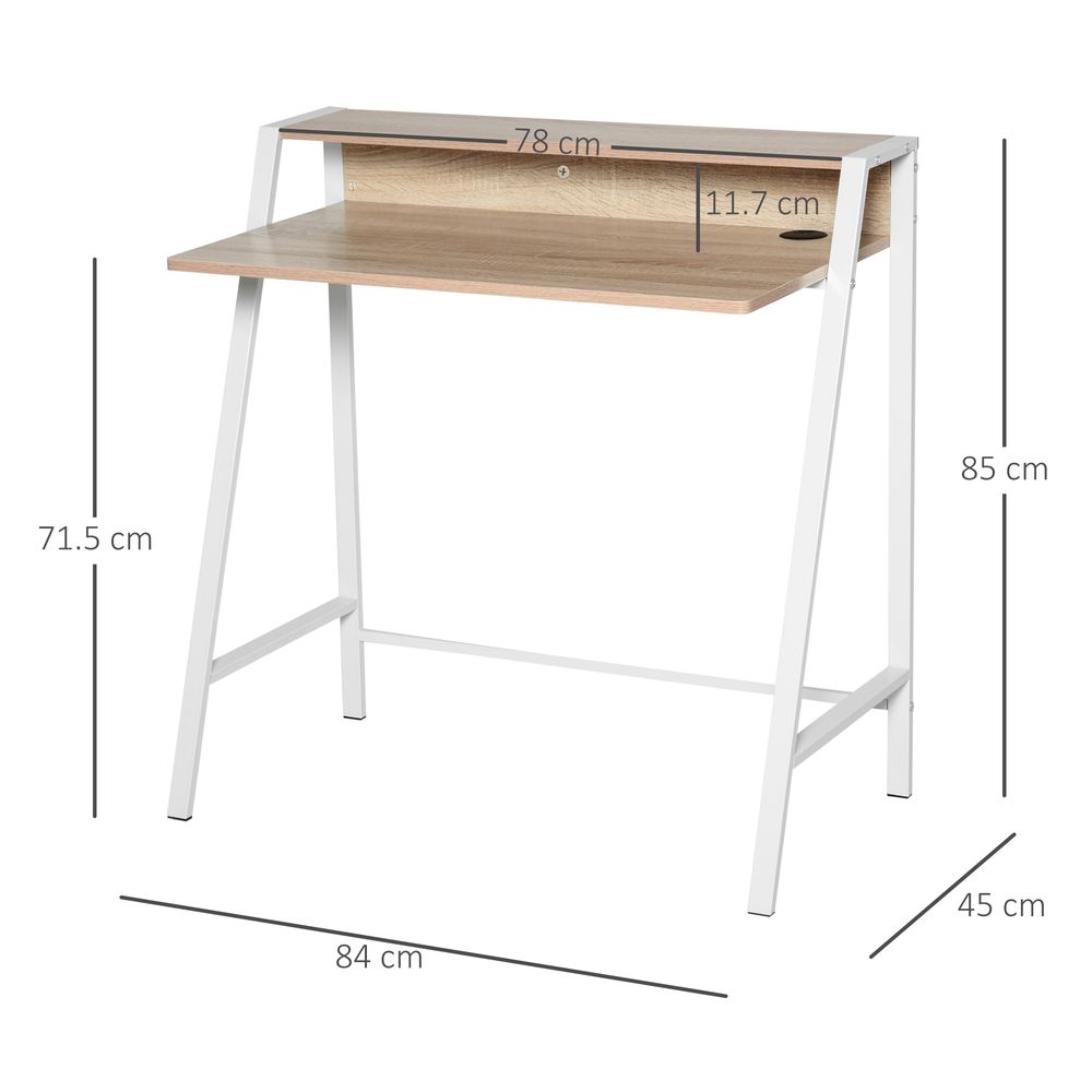Premium PC Desk with Storage Shelf - White/Oak Finish