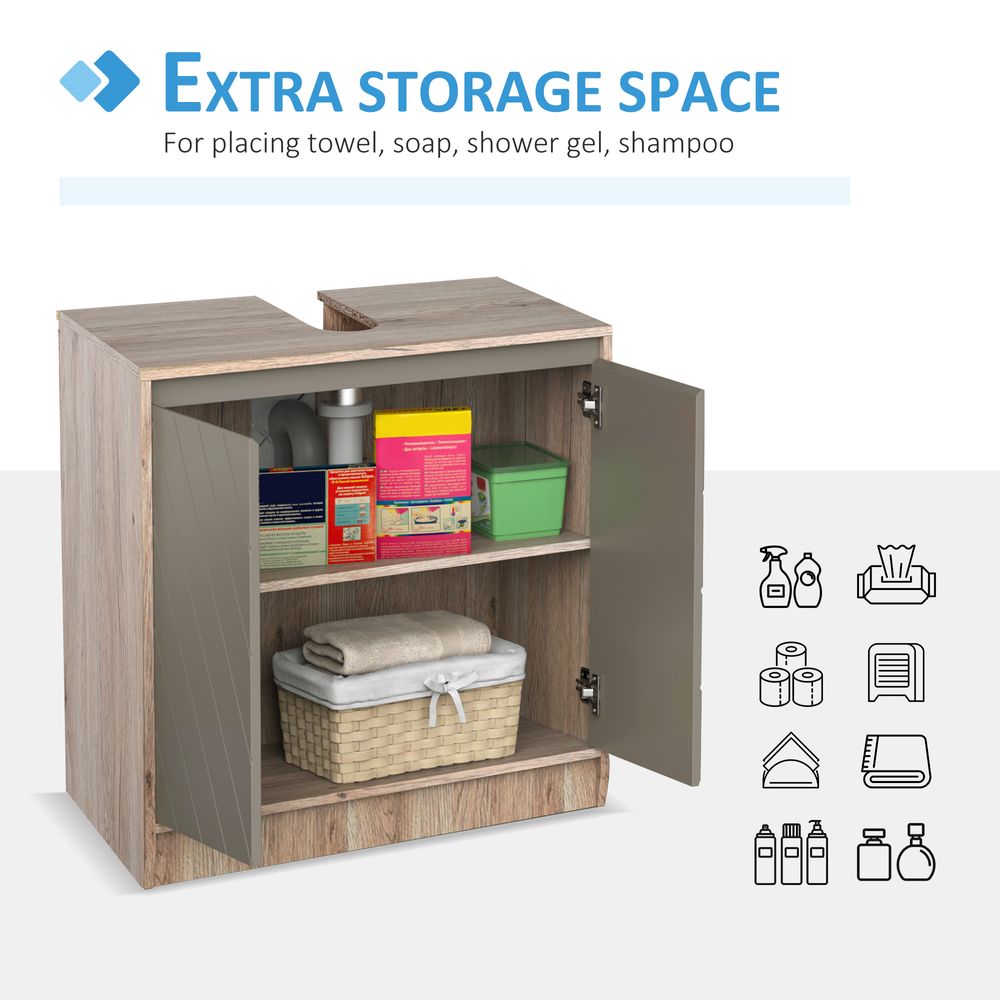 HOMCOM Under Sink Storage Cabinet Floor Standing Cupboard w/Adjustable Shelf Bathroom Cabinet 2 Doors Versatile Style Grey