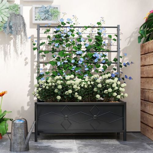 Outsunny Metal Raised Garden Bed Planter Box with Trellis, 90 x 40 x 120 cm