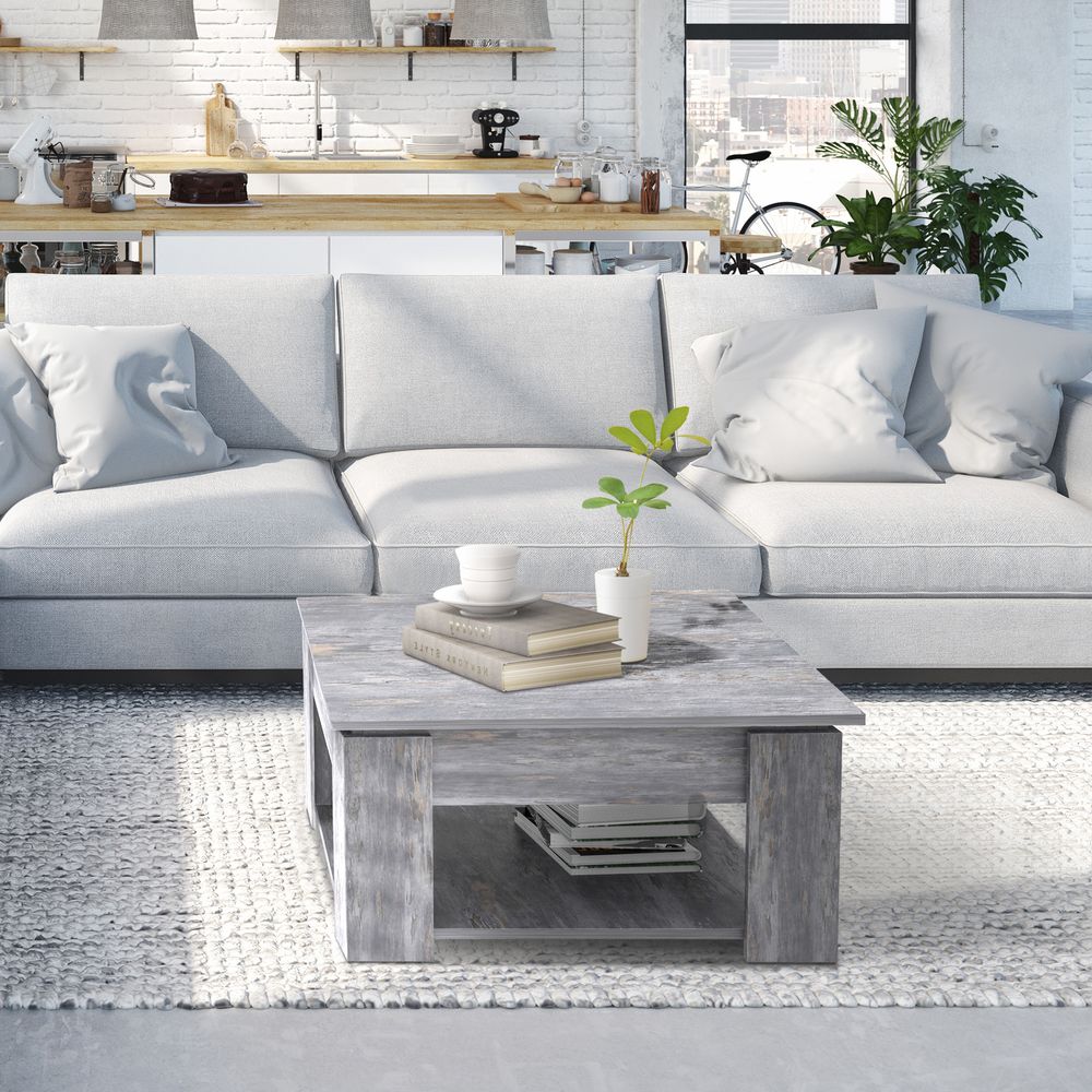 Stylish and Sturdy Wood Grain Coffee Table - Scratch Resistant, 2 Tier Design - Holds up to 60kg - Perfect for Any Room!