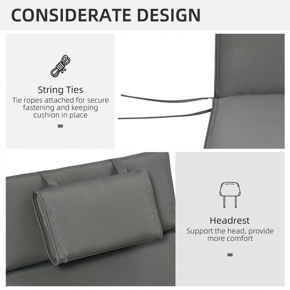 Premium Grey Sun Lounger Cushion for Ultimate Comfort - Indoor/Outdoor - High-Quality - Fade-Resistant - Ties for Secure Fit