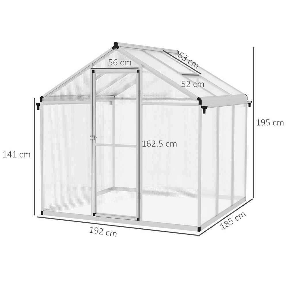 Outsunny 6x6ft Aluminium Greenhouse - Door Window Galvanised Base PC Panel