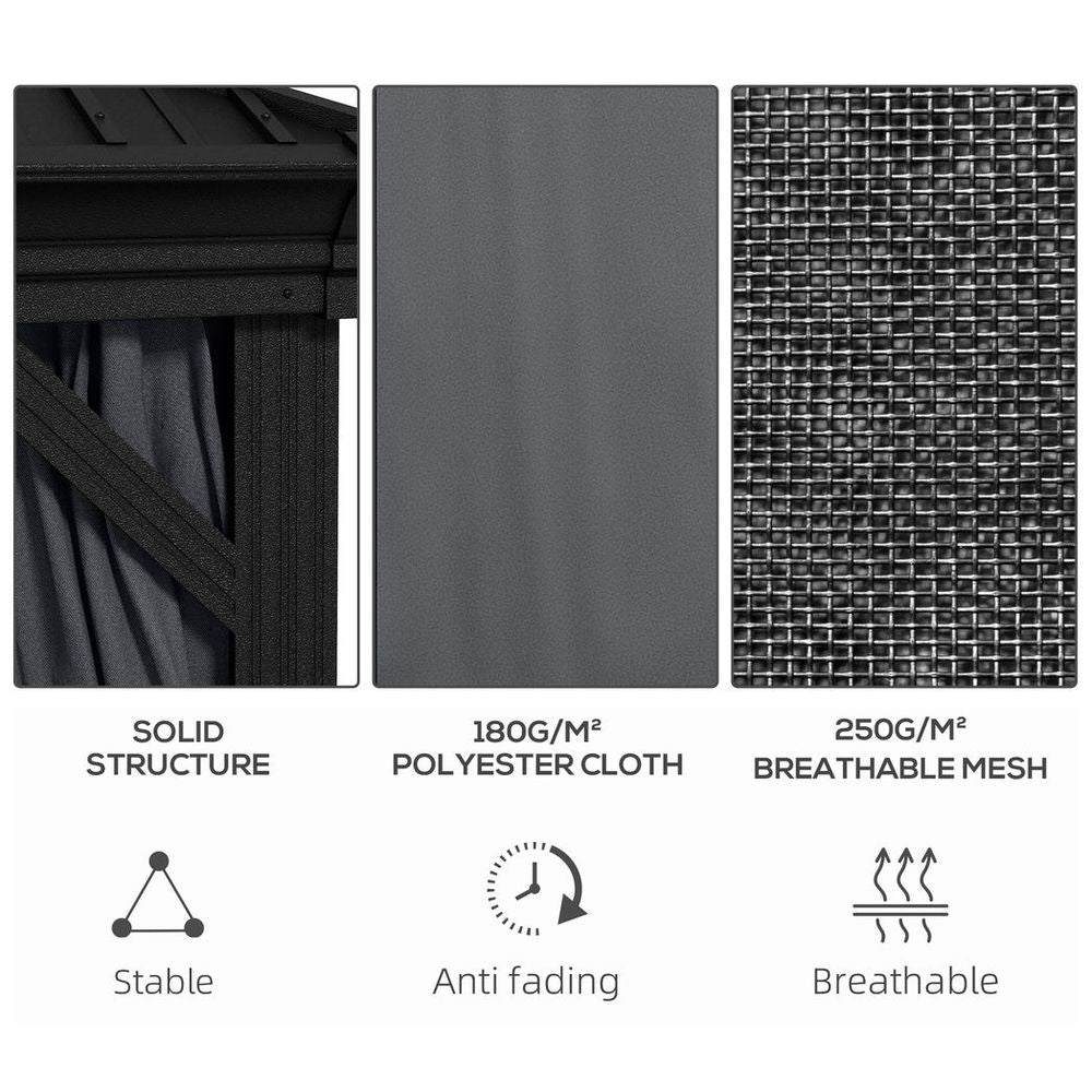 Outsunny 3.7m Outdoor Hardtop Gazebo Canopy, Dark Grey - High Quality Aluminium Frame, 2-Tier Roof