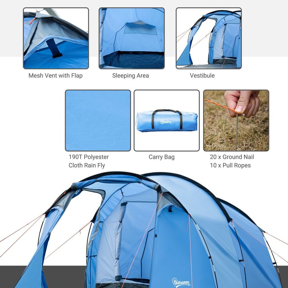 Outsunny 3-Person 2-Room Tent | Living Area | Air Vents | Blue