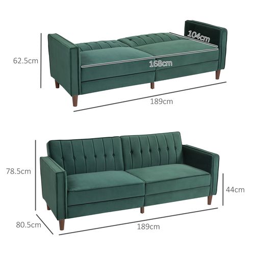 HOMCOM Convertible Sofa Futon Velvet-Touch Tufted Couch Sofa Bed
