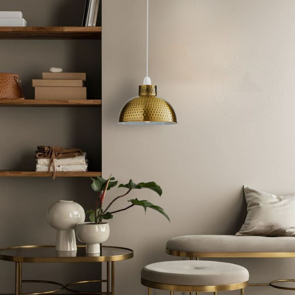 2 Pack Retro Industrial Easy Fit Lamp Light Shade E27 Base Pendant Metal 26cm Dome Shape Vintage Large Lamp Shades