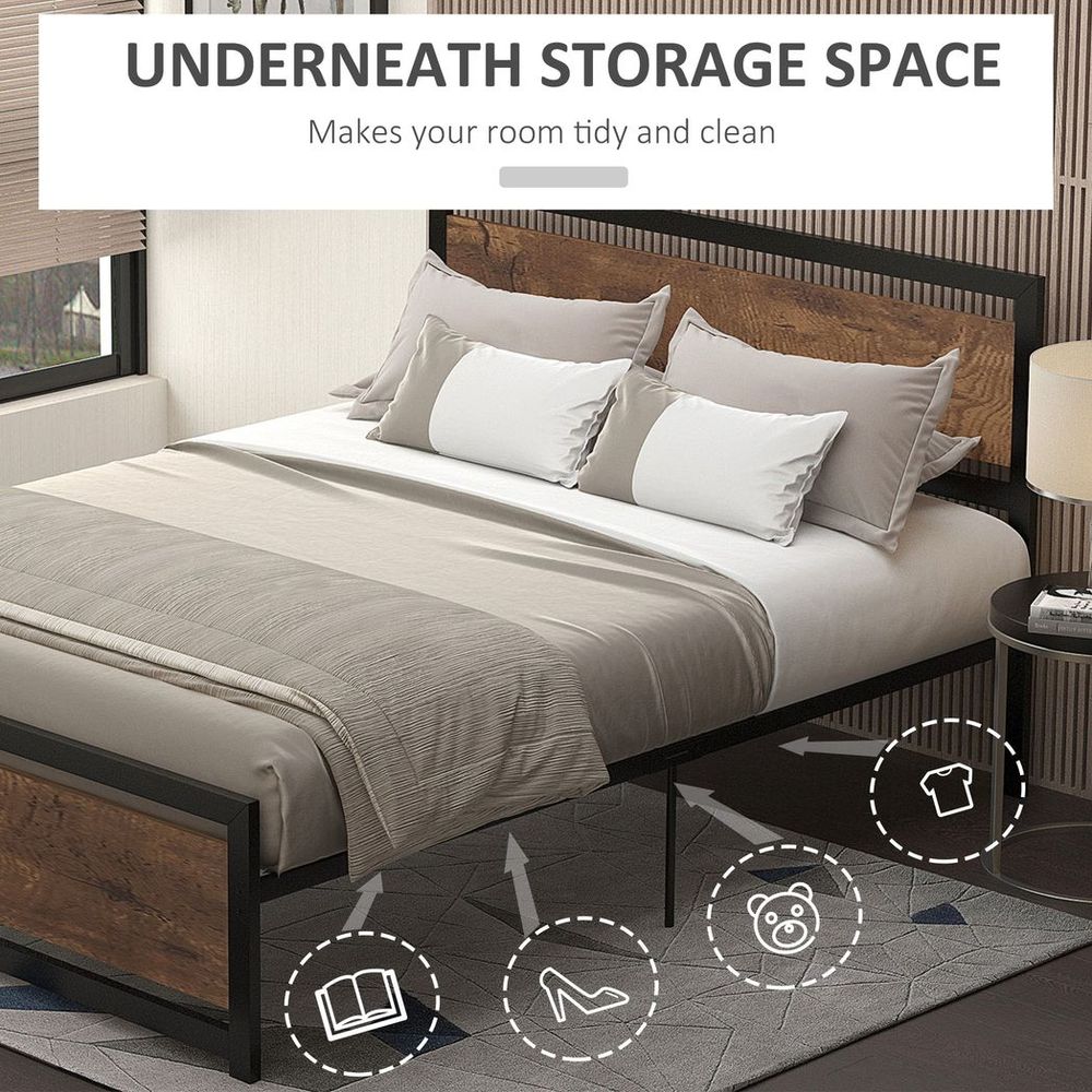 HOMCOM King Size Metal Bed Frame, Headboard & Footboard, 160x208x103cm
