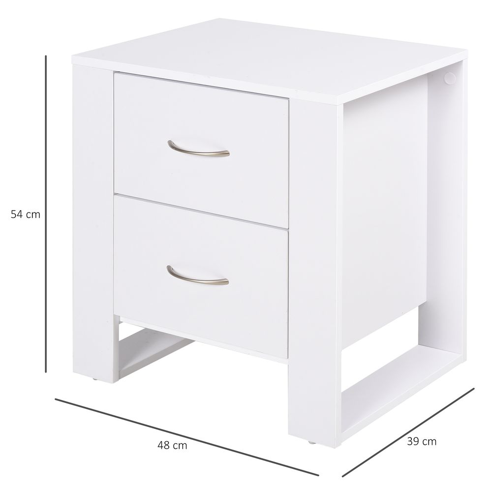 Modern 2-Drawer White Bedside Table - High Quality Particle Board, Luxe Design
