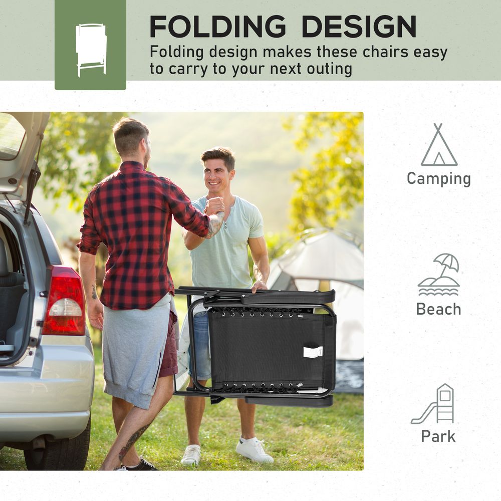Premium Outsunny Patio Chairs: 2-Pack Folding Loungers, Portable & Durable - Black