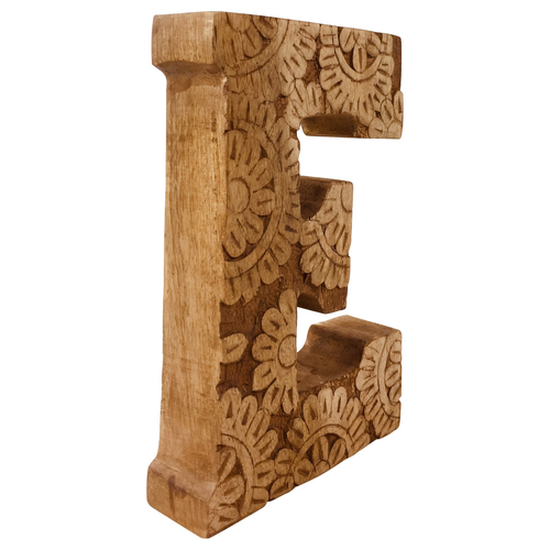 Hand Carved Wooden Flower Letter E