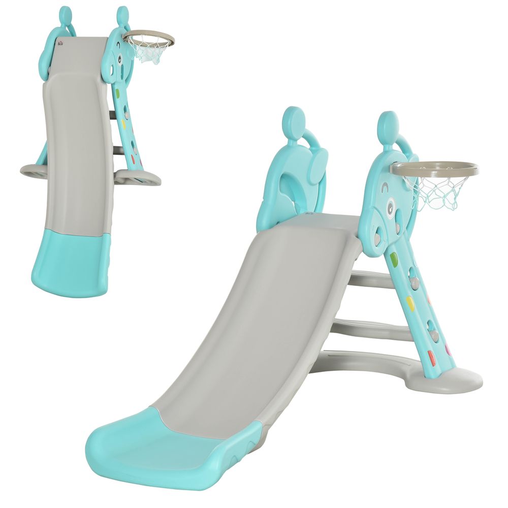 Premium 2-in-1 Kids Slide with Basketball Hoop - Quality & Fun for Ages 18m-4y - Deer Blue